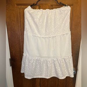 White lace and blouse like material below the knee skirt